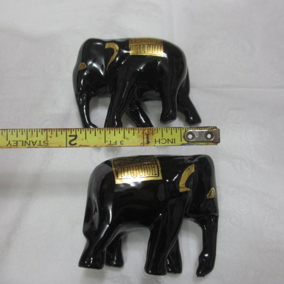 Elephants statuettes figurines Set 2 pc Lot Vintage Gilded Black and Gold - Picture 11 of 13